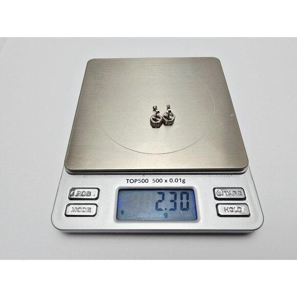 Beautiful 14K Solid White Gold Designer Round Cut Diamond Flower Stud Earrings - Picture 13 of 13